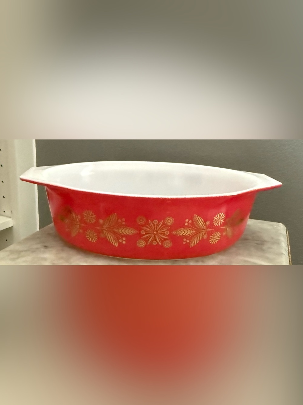 Vintage Pyrex Golden Poinsettia Oval Casserole